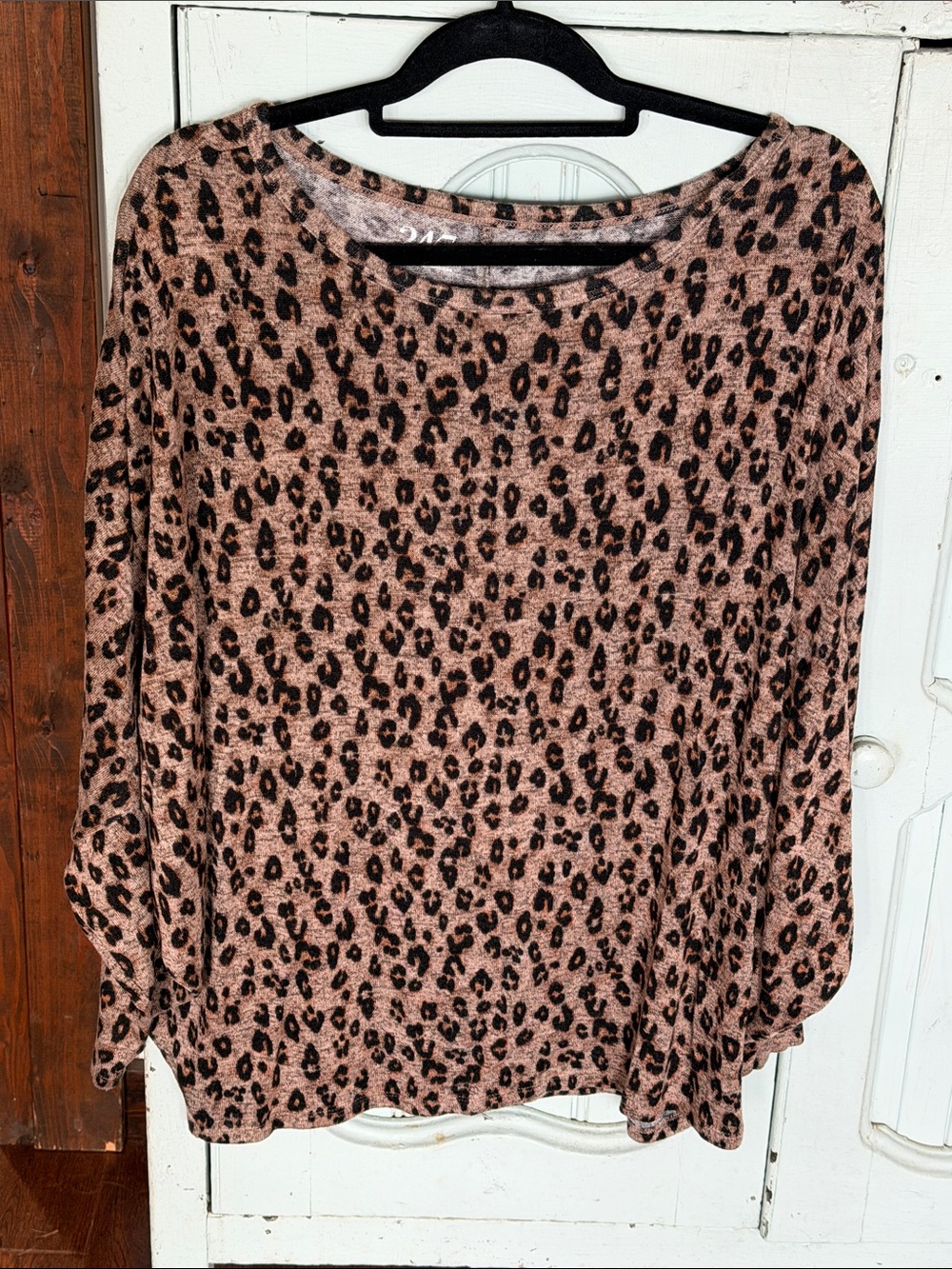 Maurices 24/7 Leopard Print Long Sleeve Dolman Top Oversized